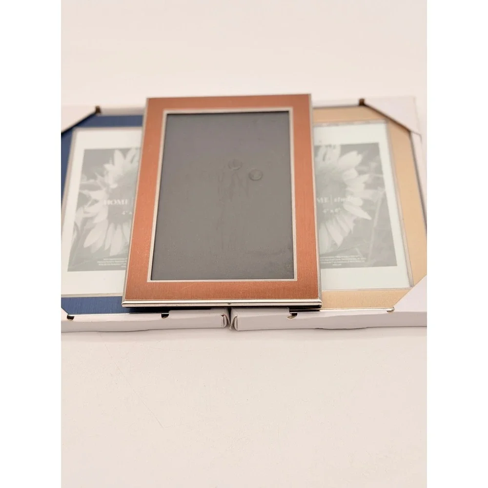 Home Studio 4x6 Picture Frame Set 3 Metallic Copper Navy Gold Brushed Metal Trim